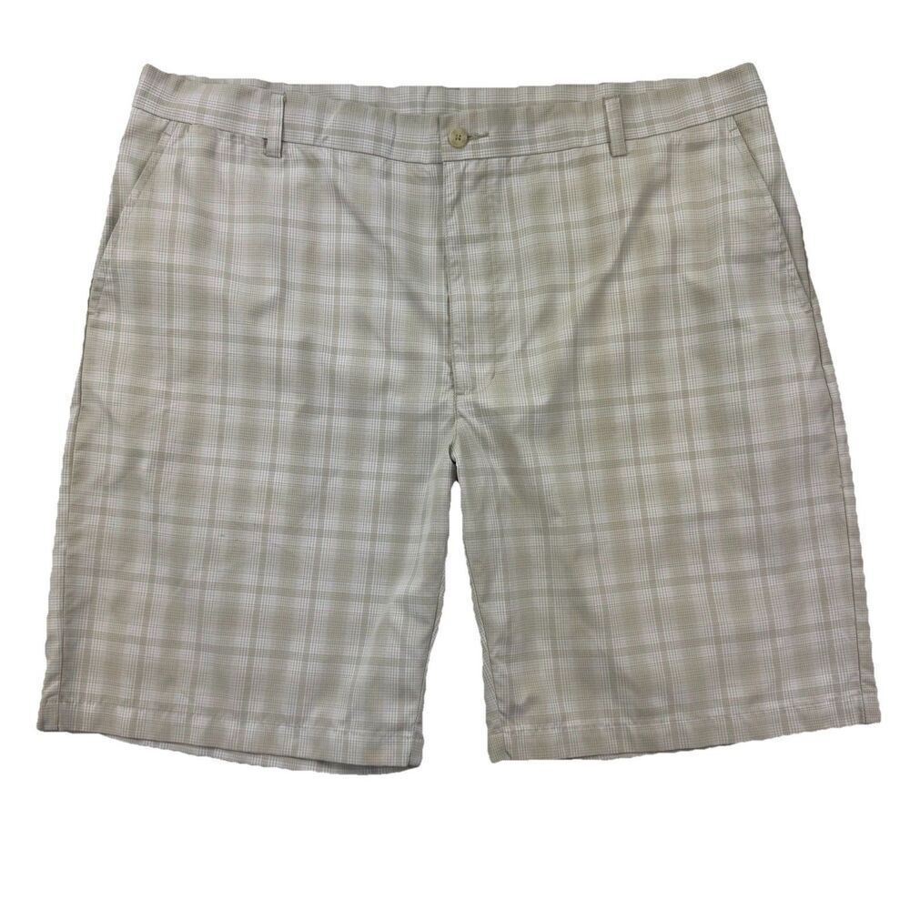 Ben Hogan Golf Shorts Mens 42 Beige Plaid Flat Front Lightweight Performance